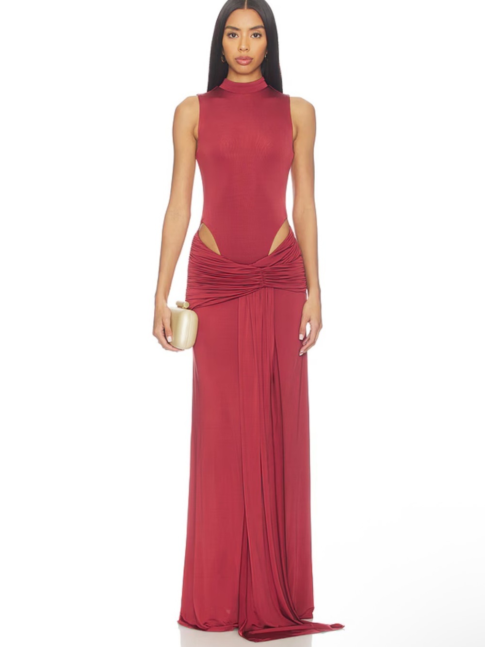 NBD Imari Gown Oxblood High-Neck Cutout Maxi Dress Jersey Revolve XS
